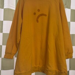 Lazy Oaf Vibrant Marigold Sad Face Sweatshirt dress L